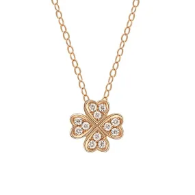 FANCIME Heart-Shaped Four Leaf Clover 18K Solid Rose Gold Necklace