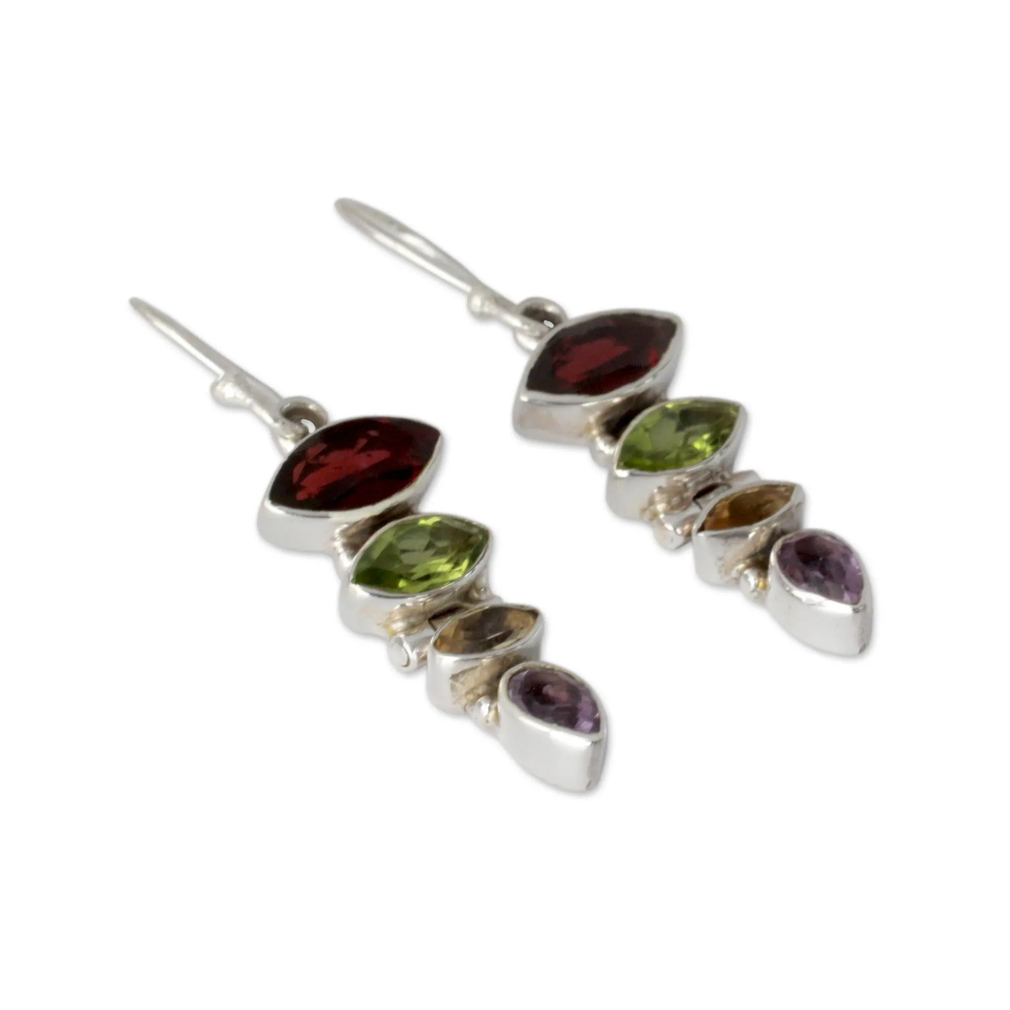 Fantastic Quartet Gemstone Dangle Earrings with Garnet and Peridot