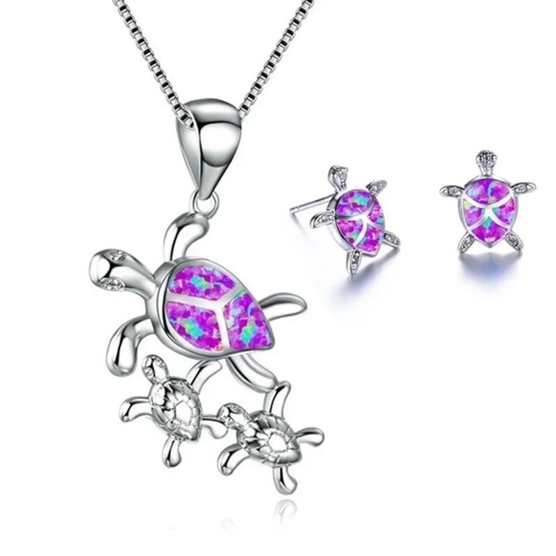 Fashion Opal  Turtle Necklace Earrings Set