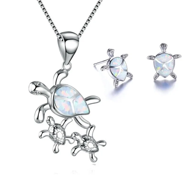 Fashion Opal  Turtle Necklace Earrings Set