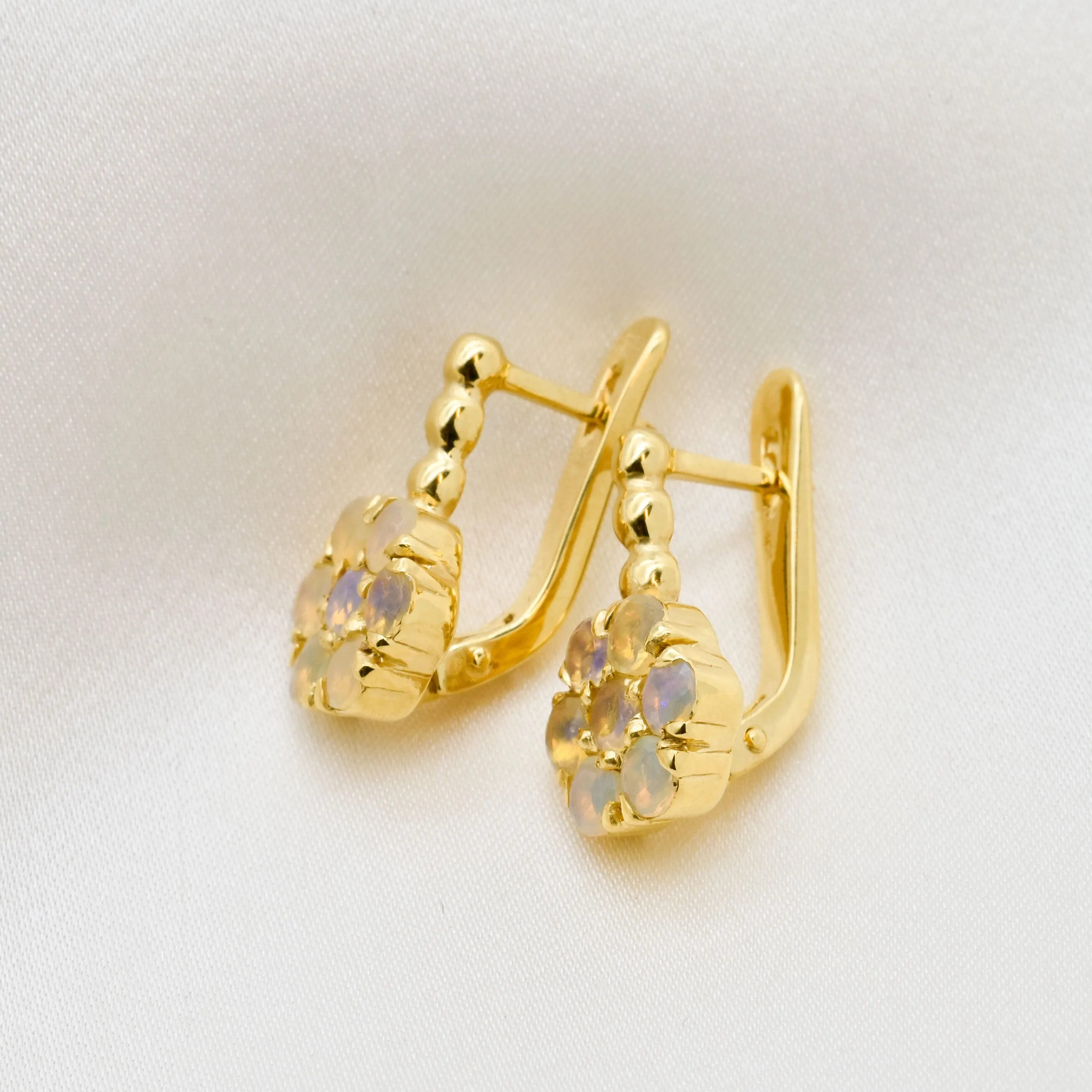 Fire Opal Gold Studs - Flower Opal Earrings - Gold Daisy Earrings