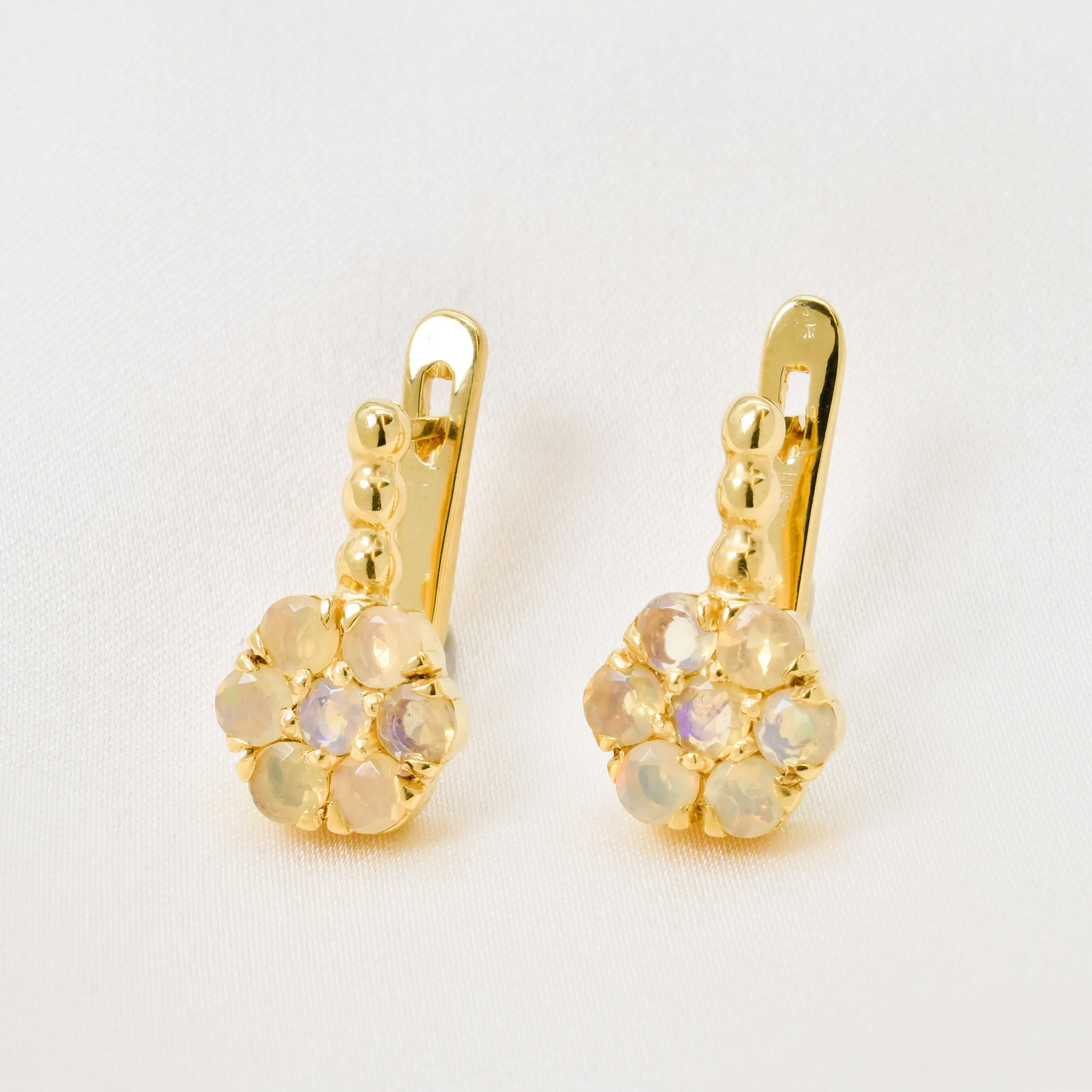 Fire Opal Gold Studs - Flower Opal Earrings - Gold Daisy Earrings