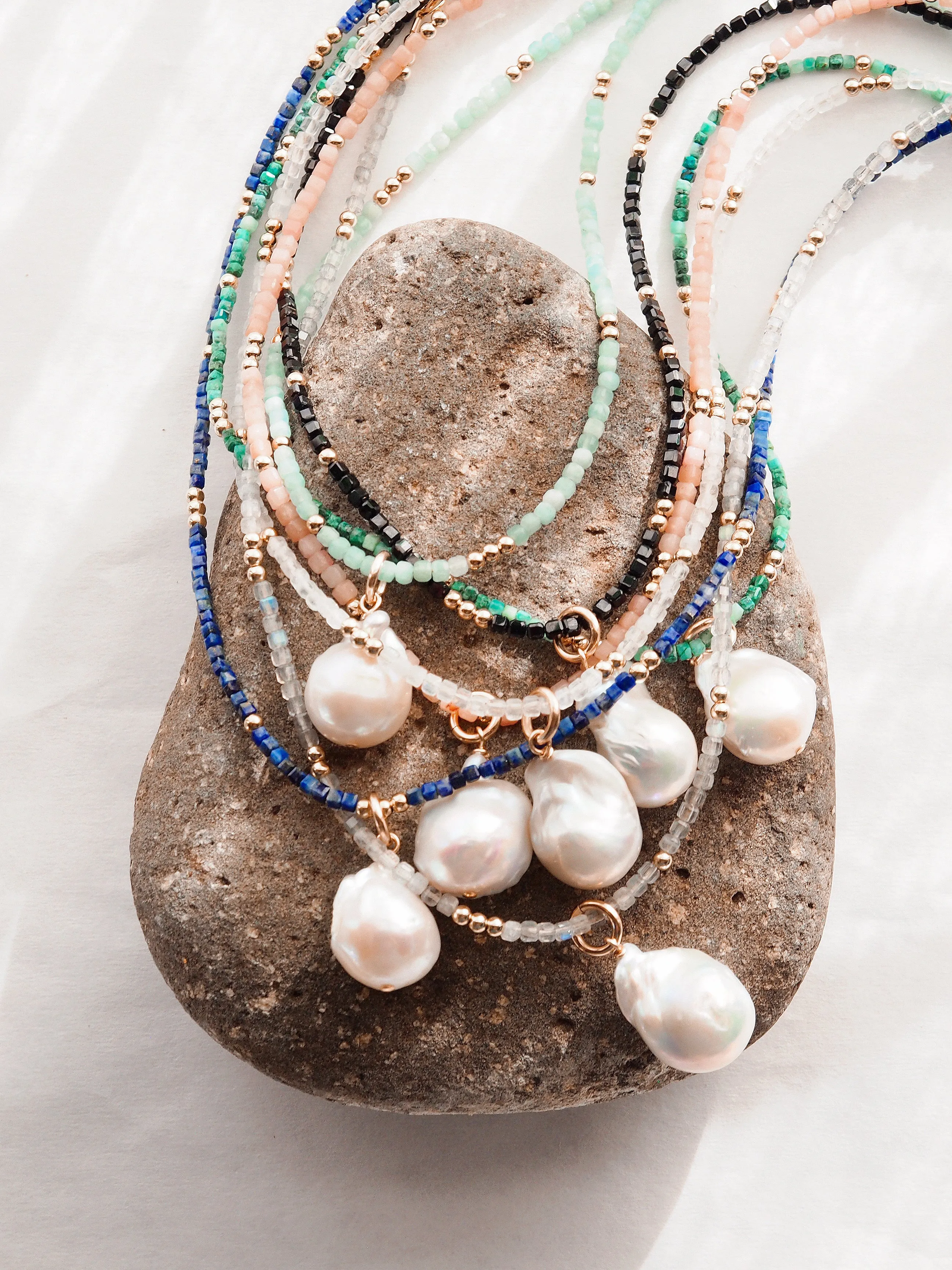 Flameball Baroque Pearl and Gemstone Necklace - Keahi