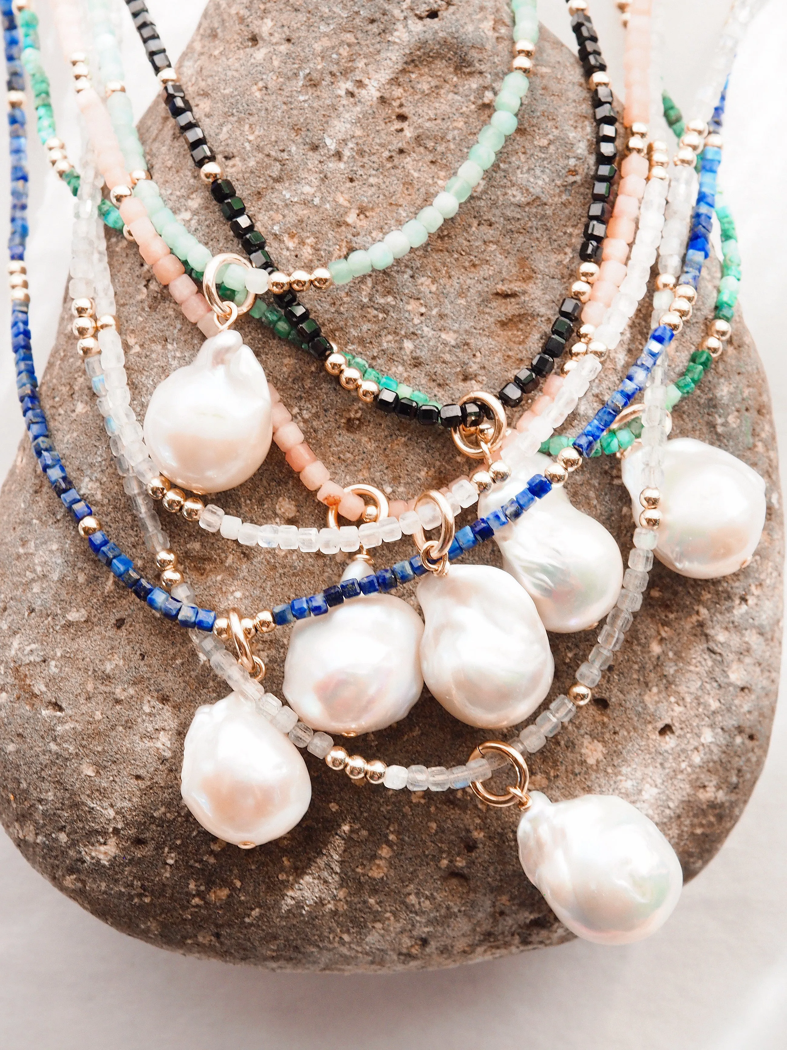 Flameball Baroque Pearl and Gemstone Necklace - Keahi