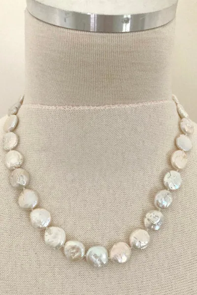 Flat Coin Pearl Necklace | Cultured Elegance & Sterling Silver Clasp | By Pearly Girls