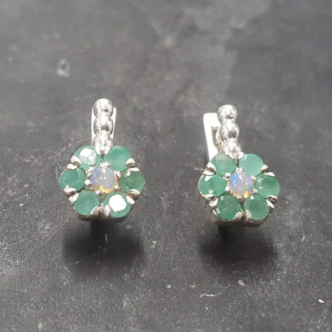 Flower Emerald Earrings - Green Drop Earrings - Vintage Floral Earrings