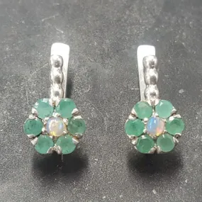 Flower Emerald Earrings - Green Drop Earrings - Vintage Floral Earrings