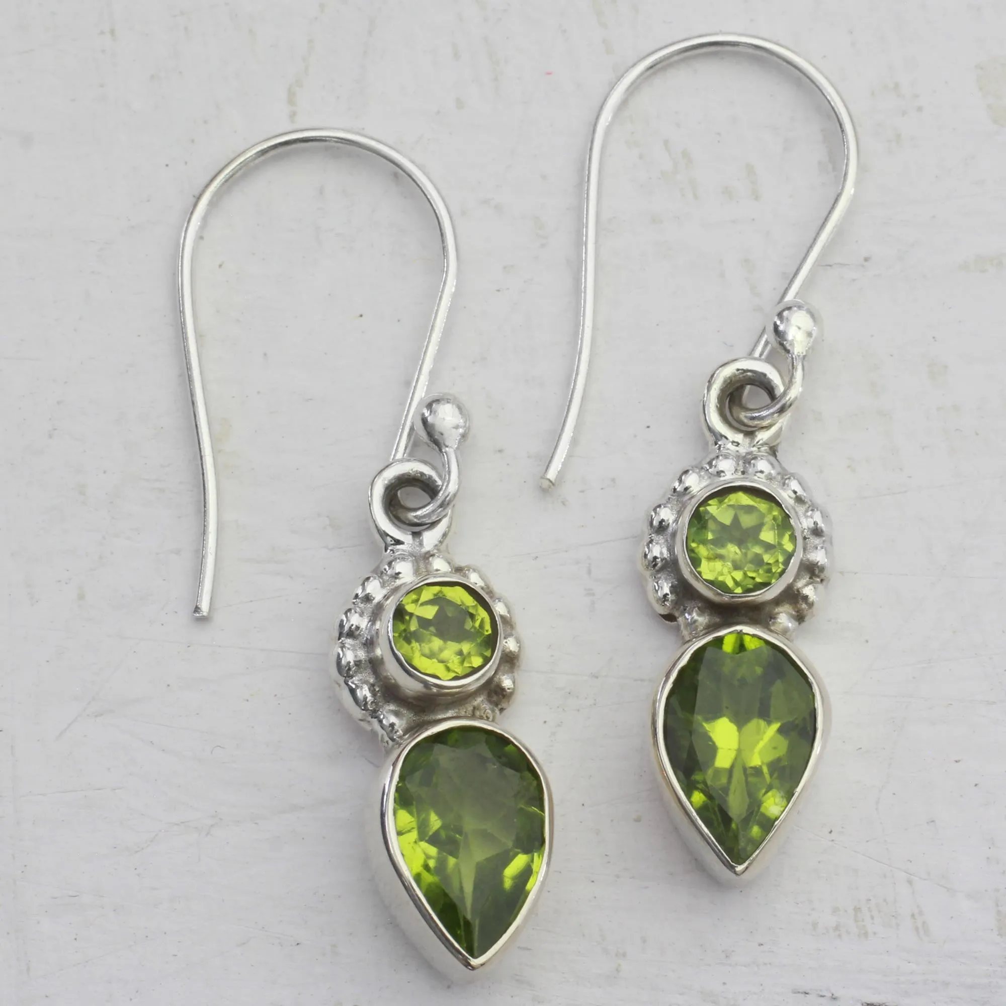 Forest Sparkle Peridot and Sterling Silver Dangle Earrings from India