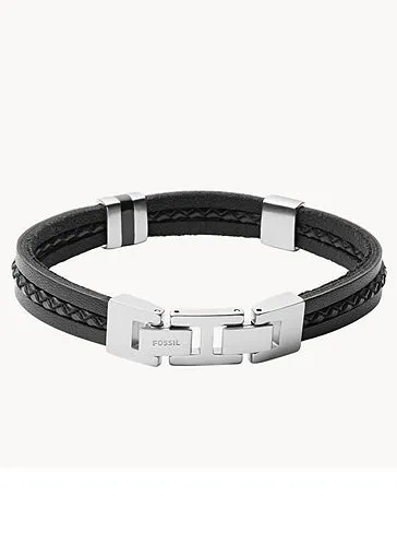 FOSSIL JEWELLERY LEATHER ESSENTIALS BLACK STRAND BRACELET JF03686040