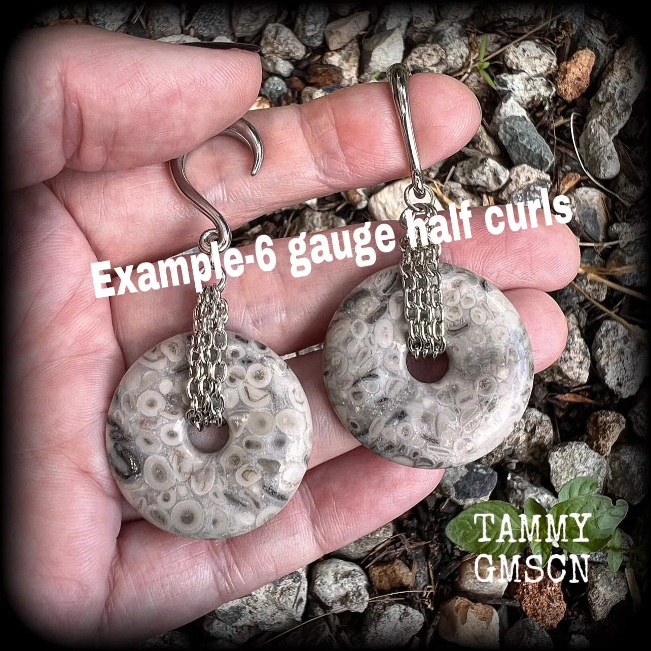 Fossilised coral jasper gauged earrings-Fossil ear gauges