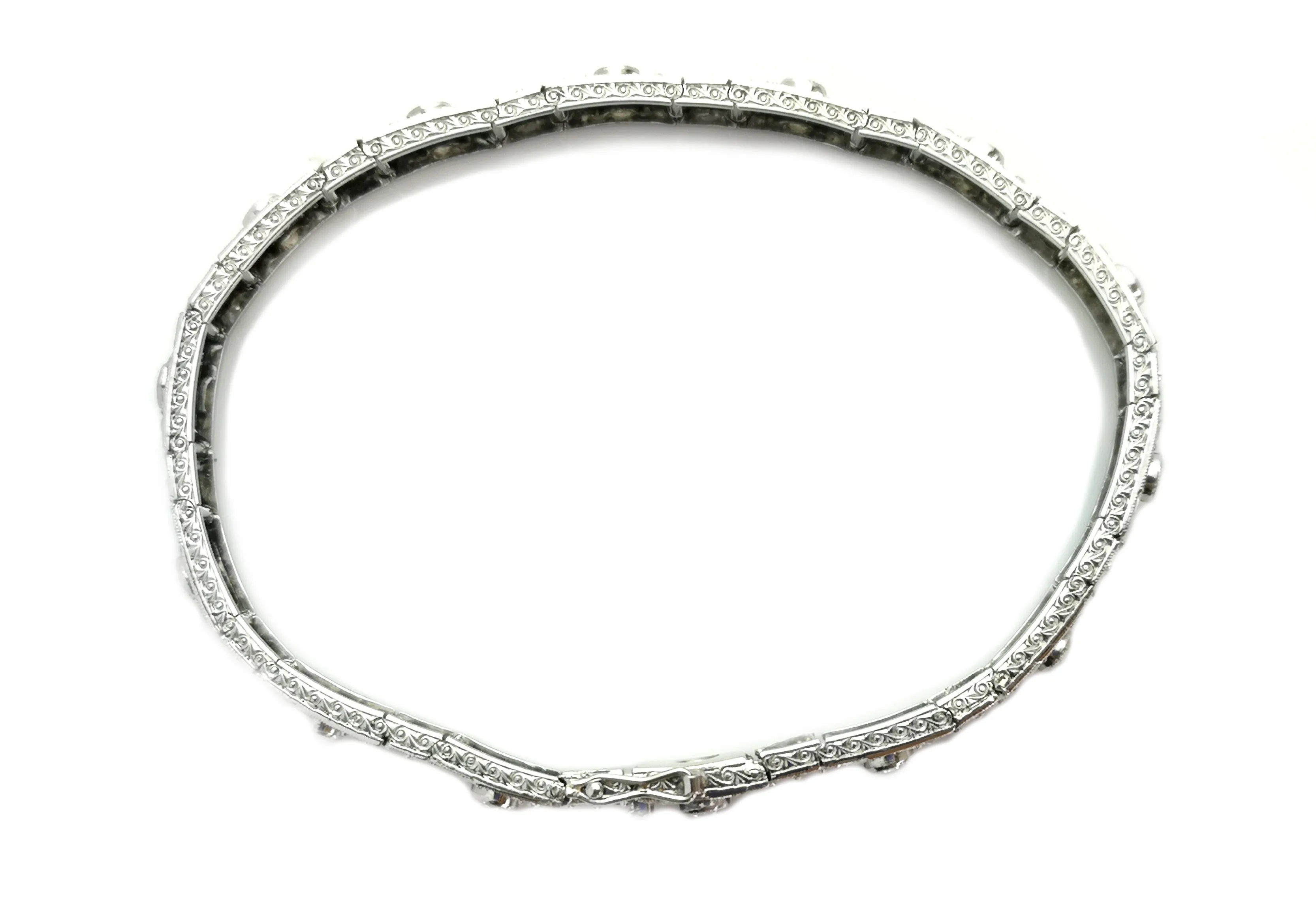 French Art Deco 2tcw Old Cut Diamond Bracelet 7in