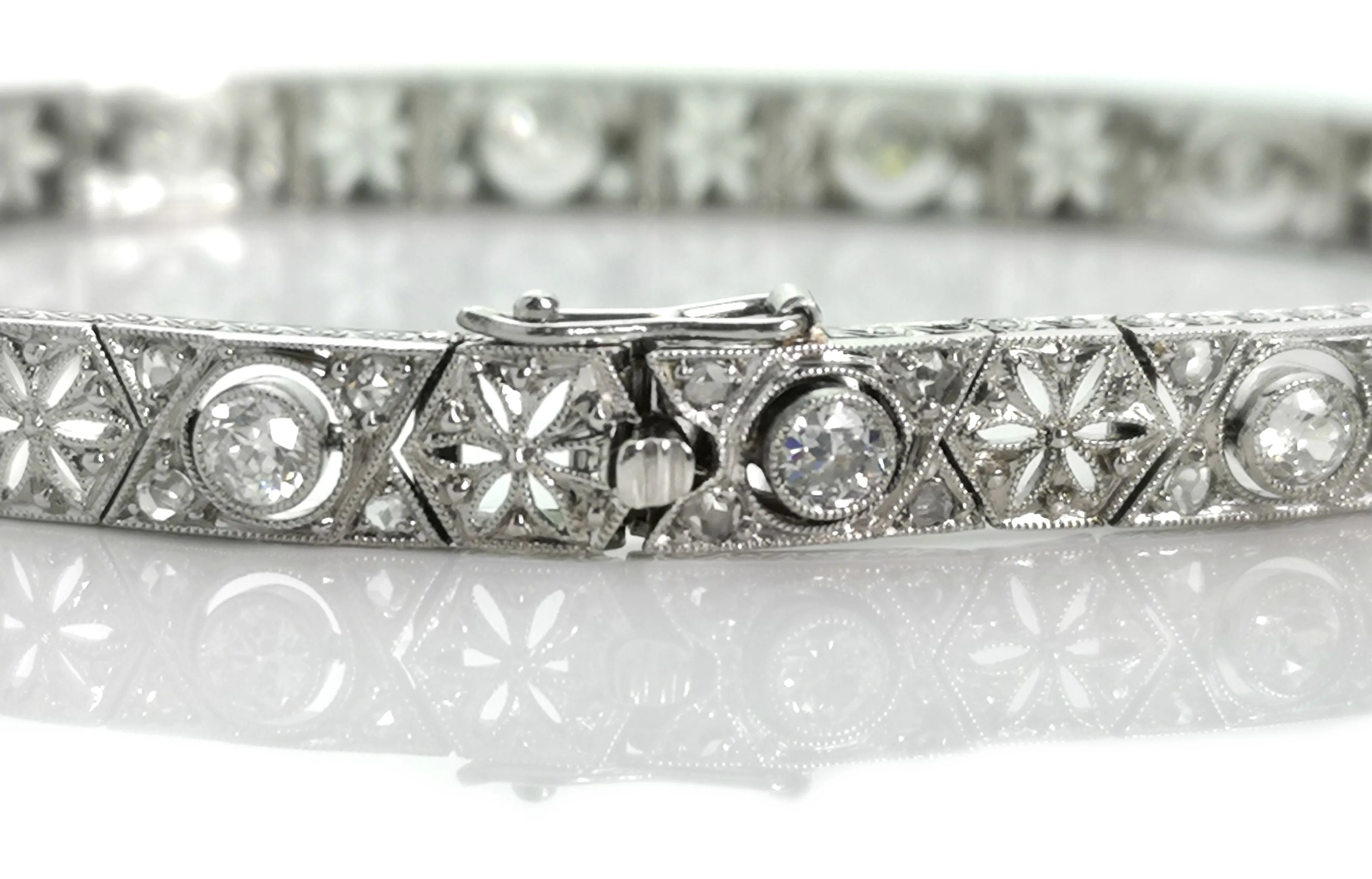 French Art Deco 2tcw Old Cut Diamond Bracelet 7in