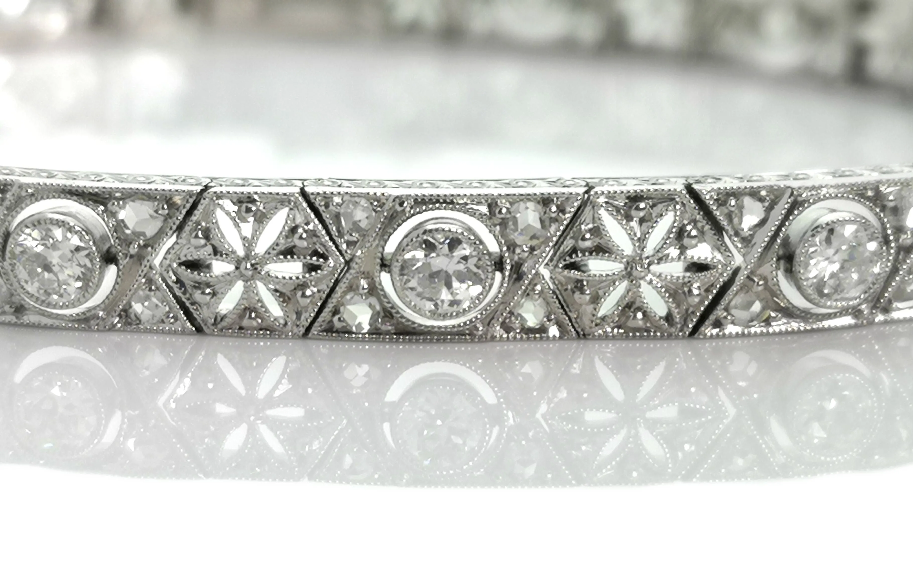 French Art Deco 2tcw Old Cut Diamond Bracelet 7in