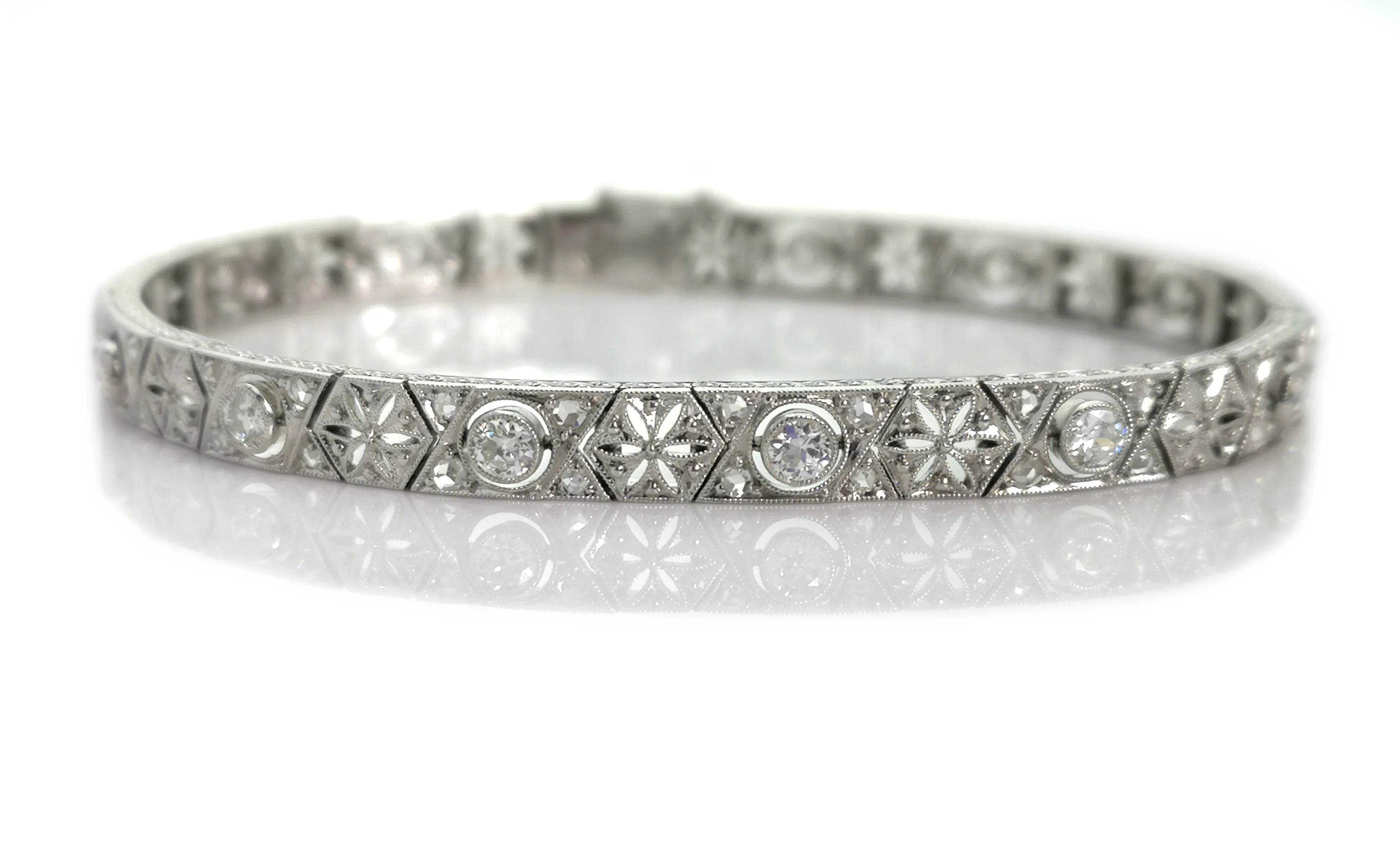 French Art Deco 2tcw Old Cut Diamond Bracelet 7in