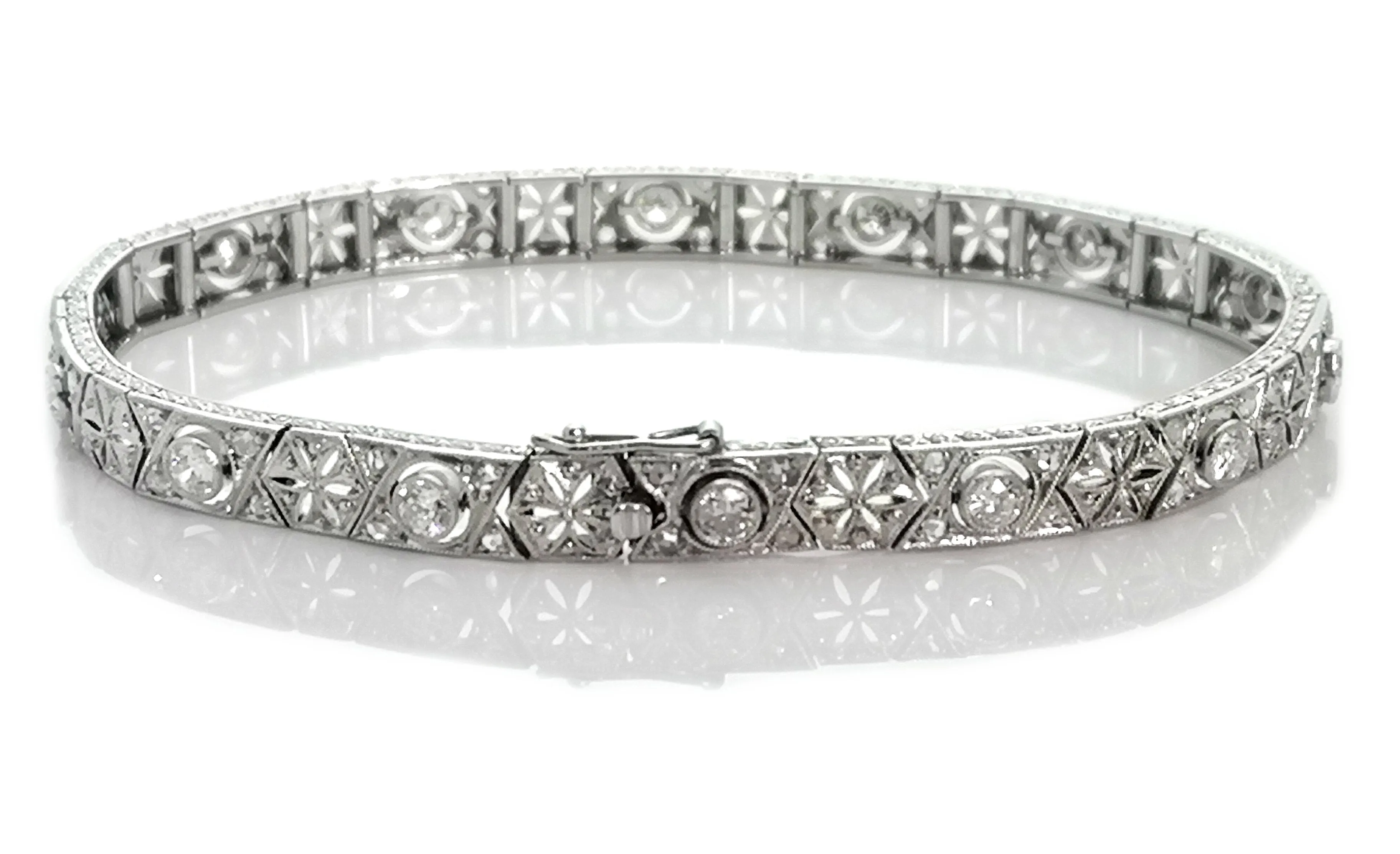 French Art Deco 2tcw Old Cut Diamond Bracelet 7in