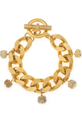 French Kande Bracelet | Gold Bevel Chain With Sun Opal Dangles CT748-X