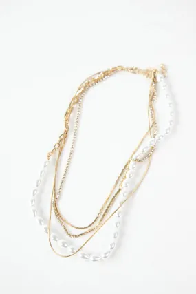 Frida Rhinestone & Pearl Necklace, Gold