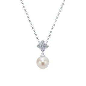 Gabriel & Co.  Cultured Pearl and Diamond Pendant Necklace