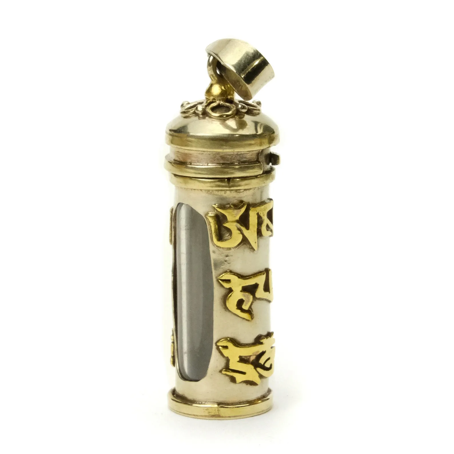 Gau Window Locket Cylinder Ohm Mani Padme Ohm Mantra Small Size # 69