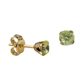 Genuine 9ct Yellow Gold Natural Peridot Studs Earrings 4mm Round