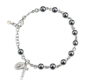 Genuine Hematite Round Rosary Bracelet - BR7600HT