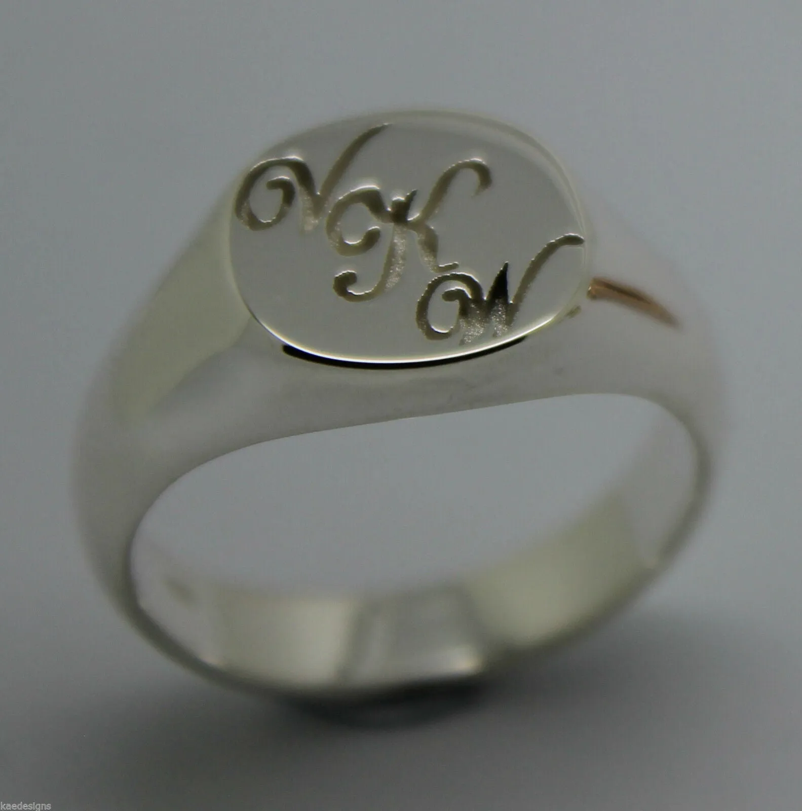 Genuine Solid New Sterling Silver Oval Signet Ring Engraved With Your Initials.