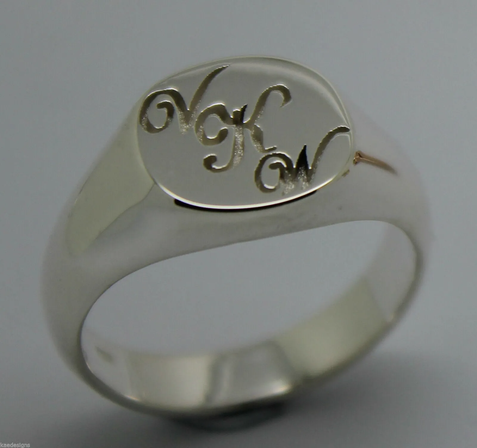 Genuine Solid New Sterling Silver Oval Signet Ring Engraved With Your Initials.