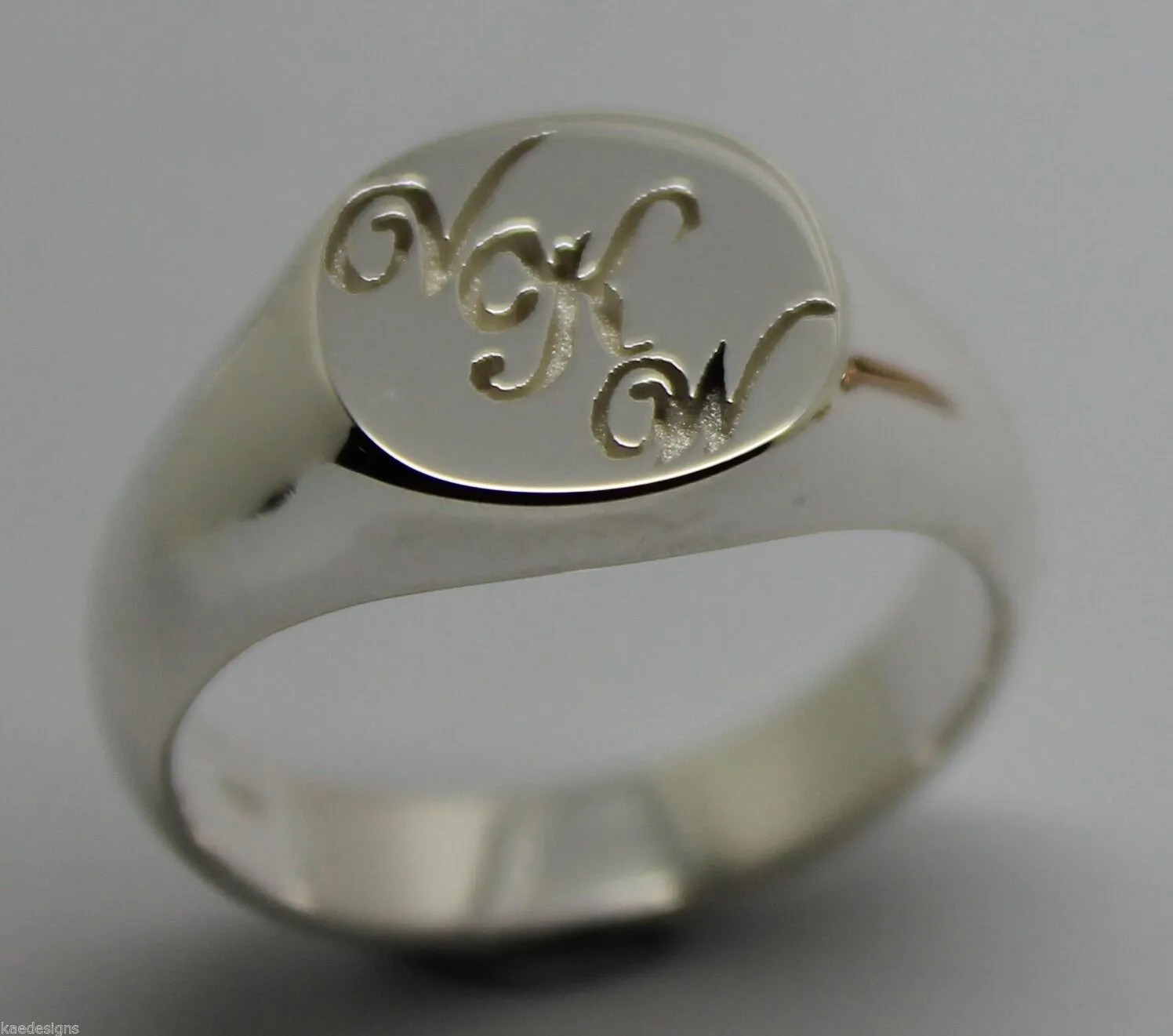 Genuine Solid New Sterling Silver Oval Signet Ring Engraved With Your Initials.