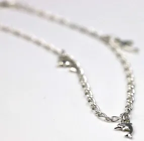 Genuine Sterling Silver 25cm Figaro Anklet   3 Charm Dolphins