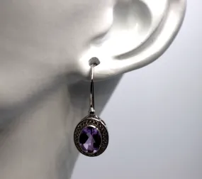 Genuine Sterling Silver 925 8mm x 6mm Oval Amethyst CZ Earrings