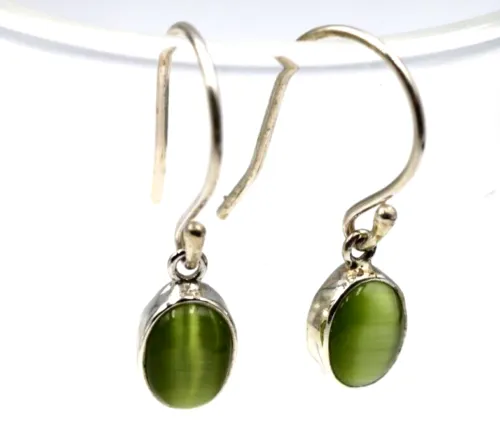 Genuine Sterling Silver Oval Bezel Cabochon Peridot Hook Earrings