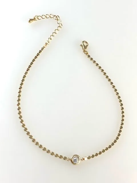 Gold Chain Anklet with Crystal Pendant