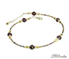 Gold Crystal Purple Pearl Beaded Anklet