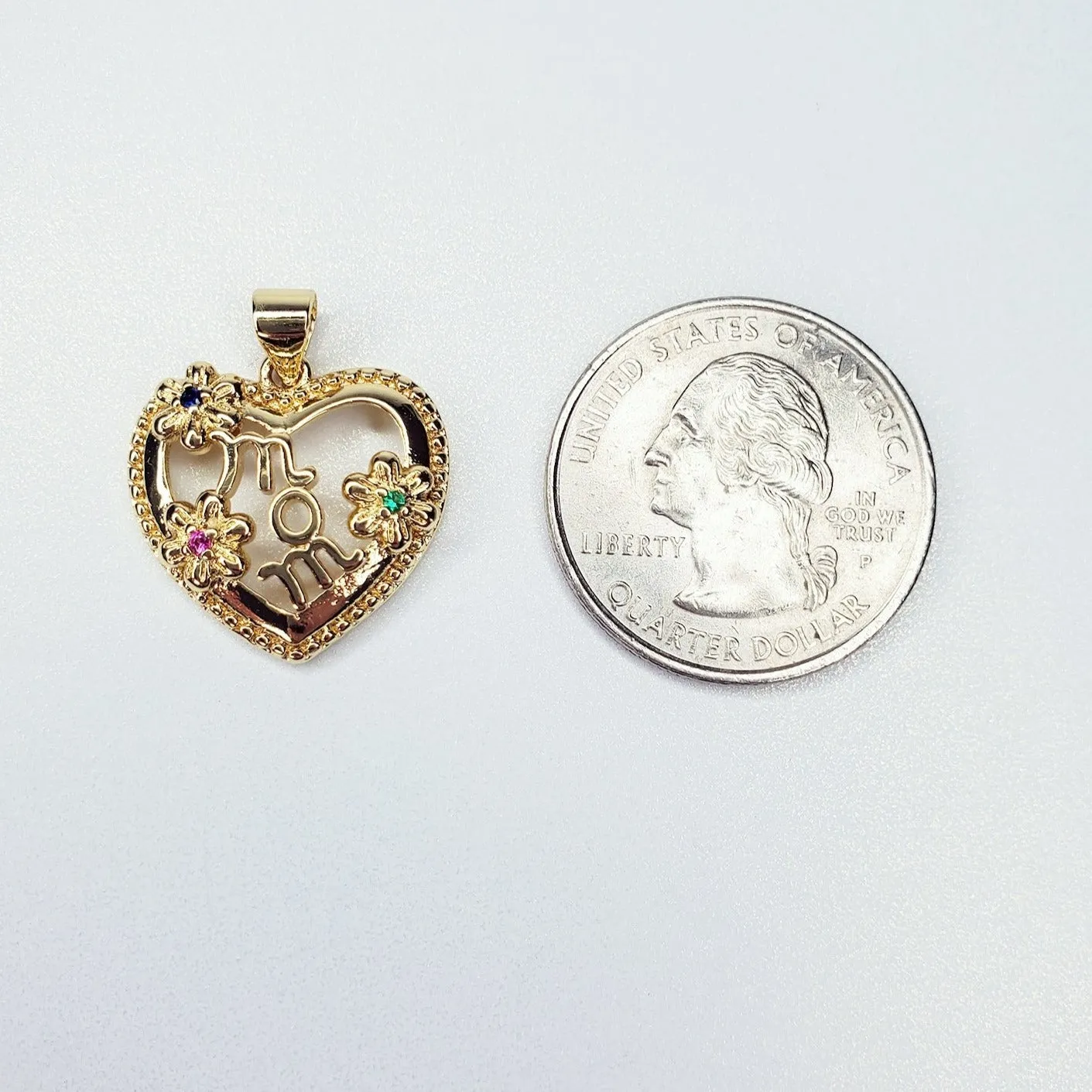 Gold Filled Floral Heart Mom Charm