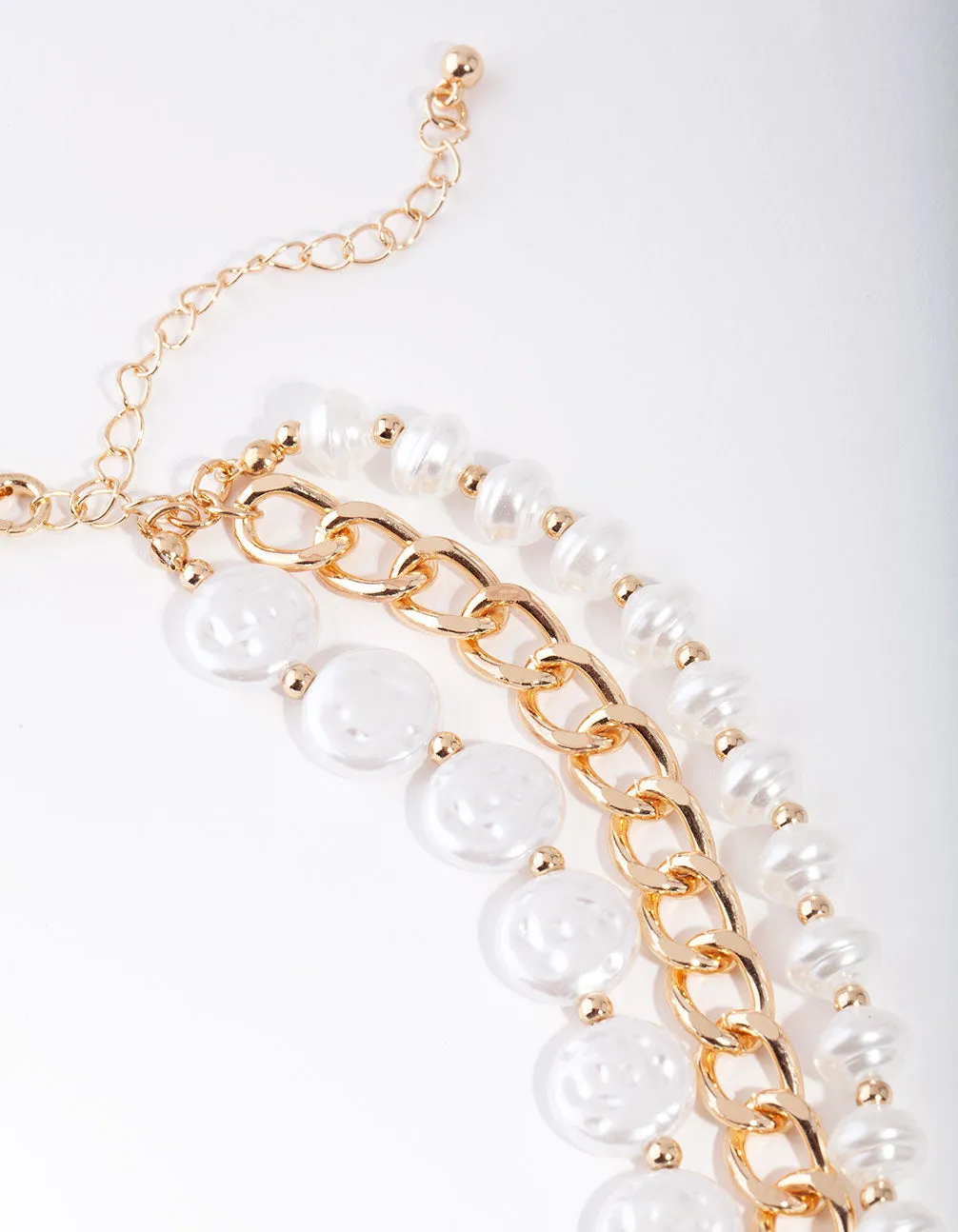 Gold Layered Pearl & Chain Necklace