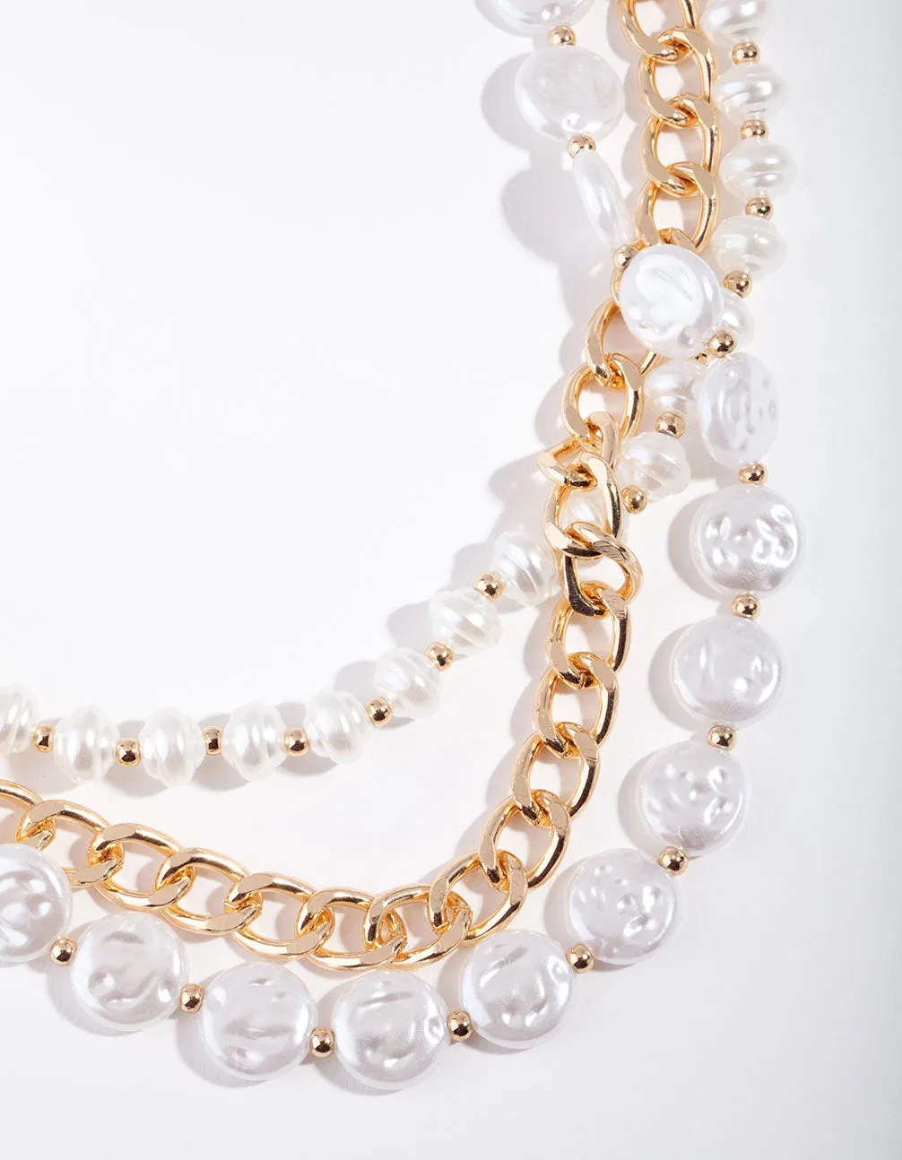 Gold Layered Pearl & Chain Necklace