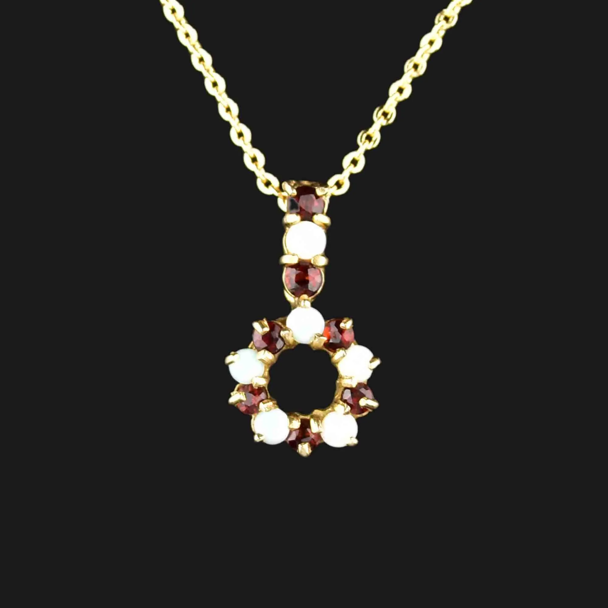 Gold Opal Garnet Charm Pendant Necklace