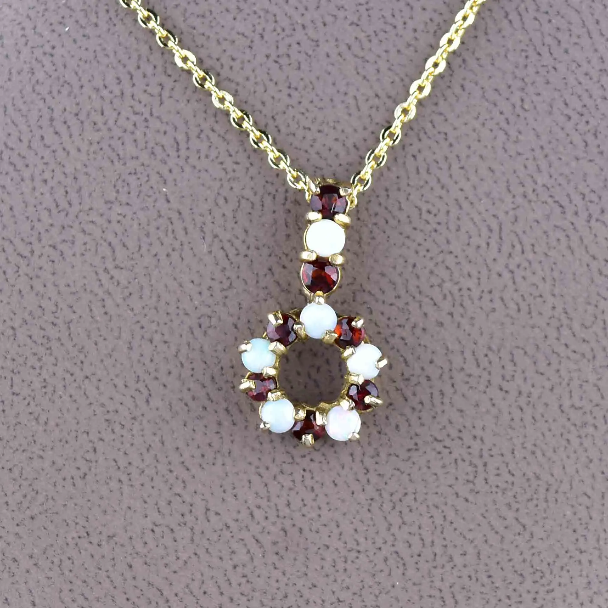 Gold Opal Garnet Charm Pendant Necklace