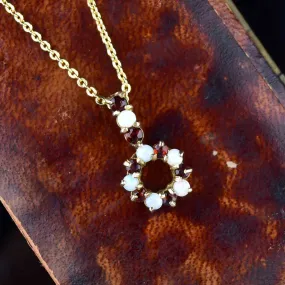 Gold Opal Garnet Charm Pendant Necklace