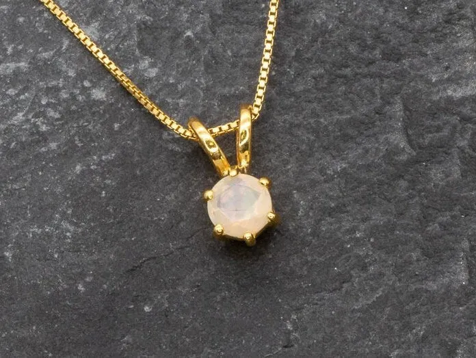 Gold Opal Pendant - Fire Opal Necklace - Dainty White Necklace