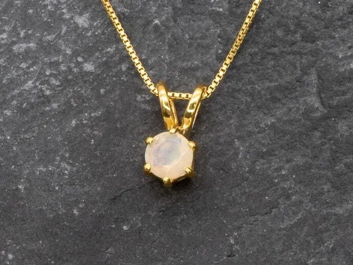 Gold Opal Pendant - Fire Opal Necklace - Dainty White Necklace