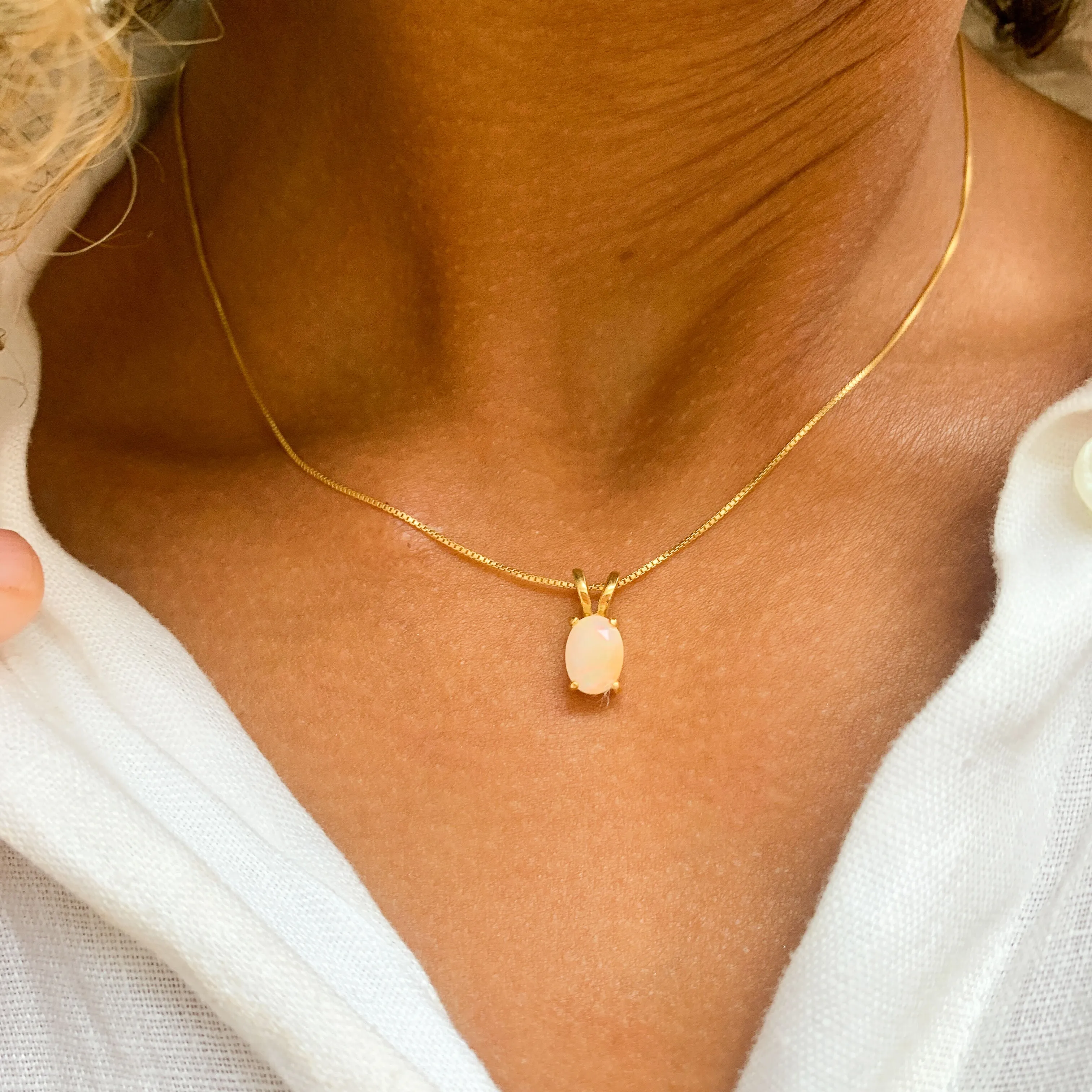 Gold Opal Pendant - Yellow Oval Necklace - Dainty Vintage Pendant