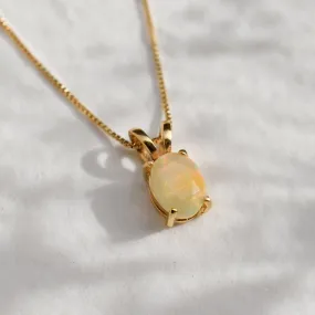 Gold Opal Pendant - Yellow Oval Necklace - Dainty Vintage Pendant