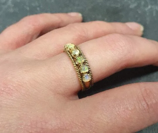 Gold Peridot Ring, Natural Peridot Ring, Half Eternity Gold Band