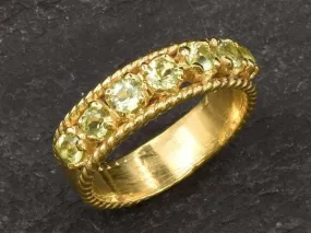 Gold Peridot Ring, Natural Peridot Ring, Half Eternity Gold Band