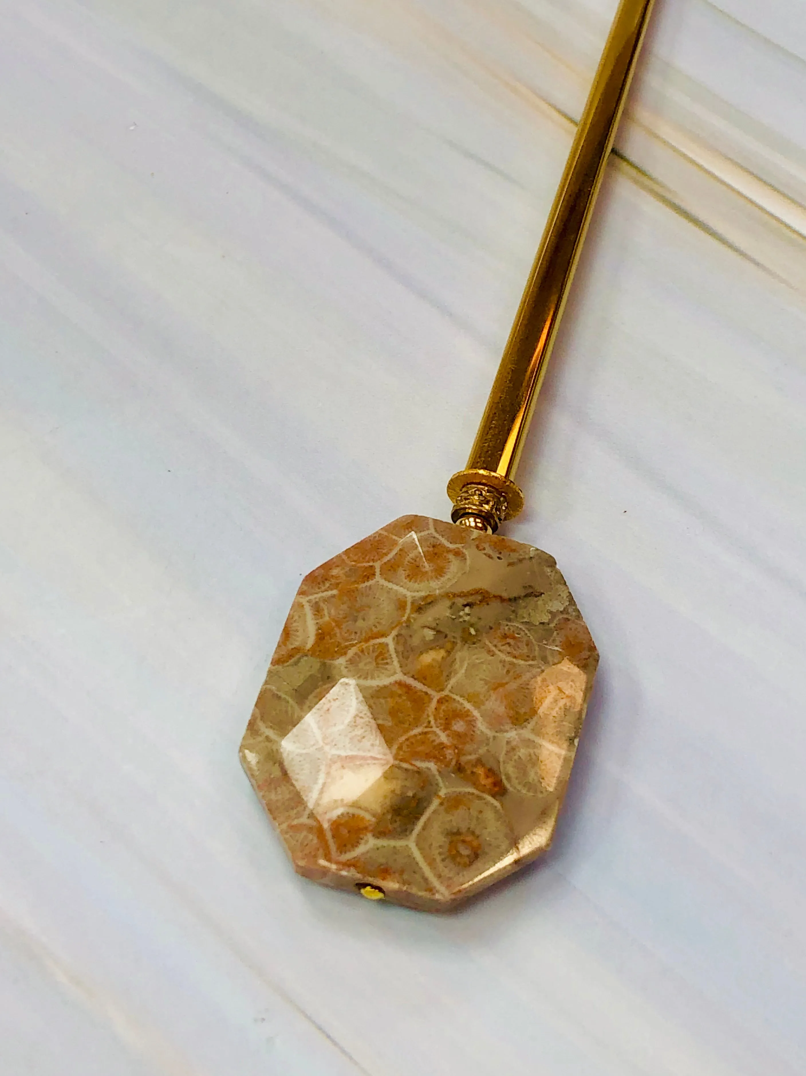 Gold Petoskey Stone Faceted gemstone hair stick, shawl pin