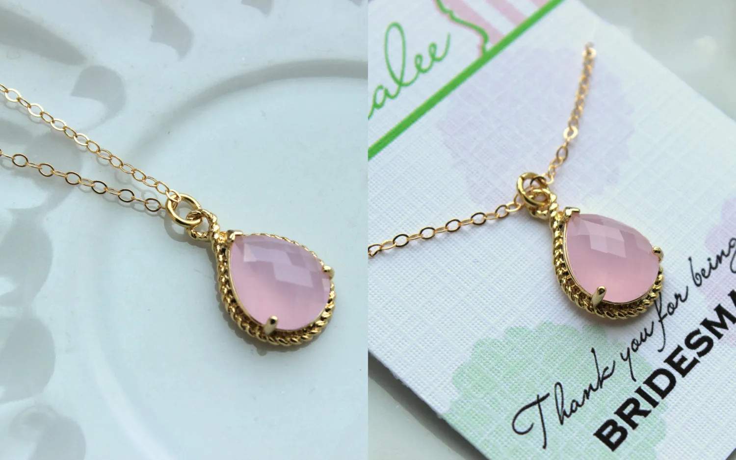 Gold Pink Opal Necklace - Blush Wedding Necklace Jewelry Bridesmaid Gift Jewelry - Blush Pink Bridal Jewelry Pink Bridesmaid Gift Under 30