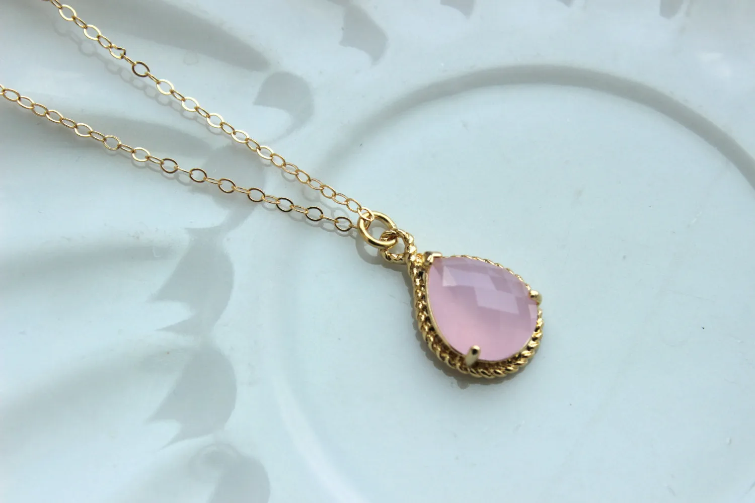 Gold Pink Opal Necklace - Blush Wedding Necklace Jewelry Bridesmaid Gift Jewelry - Blush Pink Bridal Jewelry Pink Bridesmaid Gift Under 30