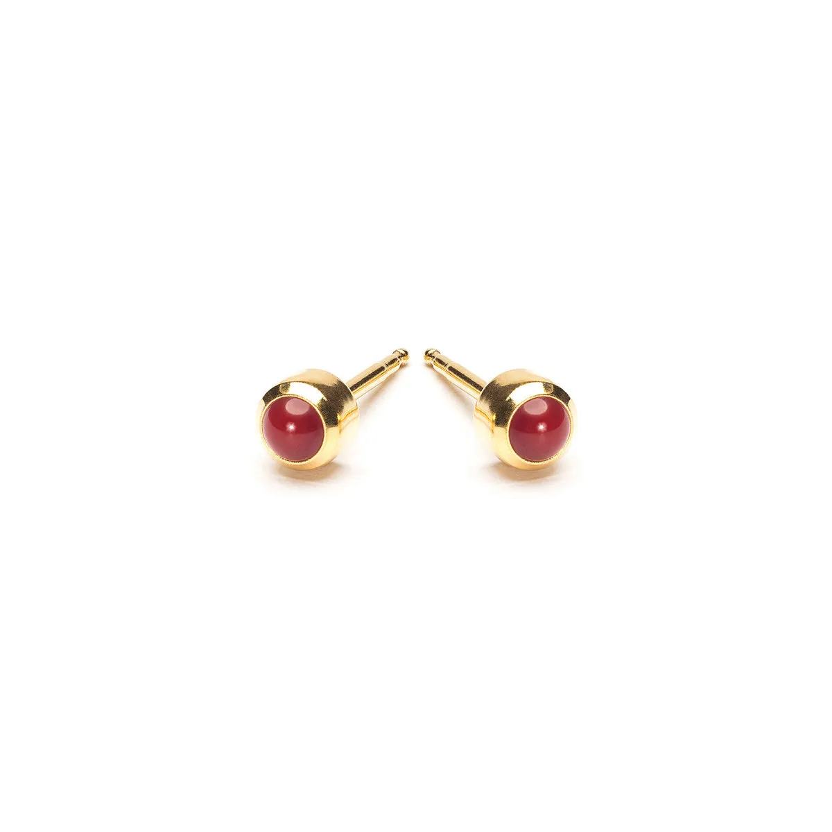 Gold Plated 3 mm Red Coral Stud Earrings