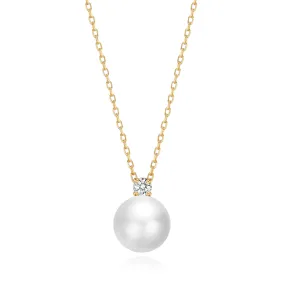 Gold Plated Round Shell Pearl Necklace Created with Zircondia® Crystals